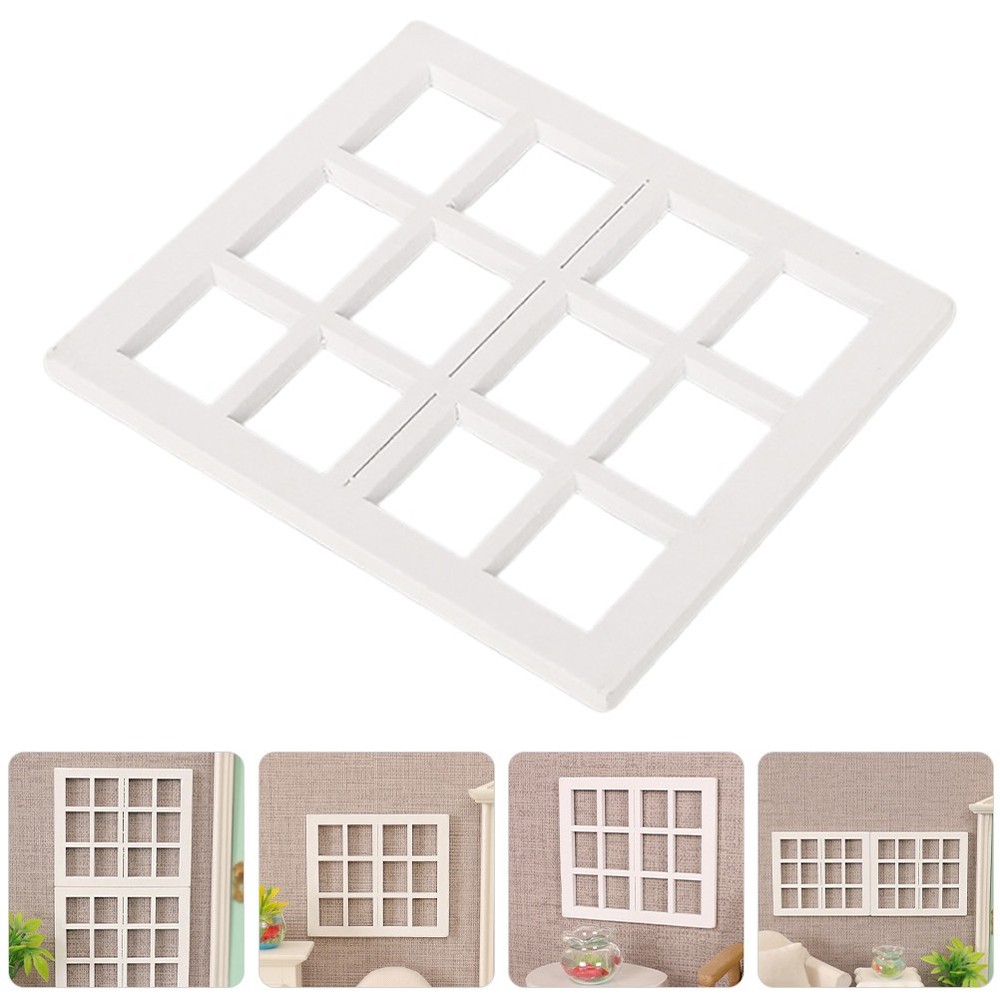 8 Pcs Miniature Wooden Window Frames For Dollhouse Craft Diy Decoration Models