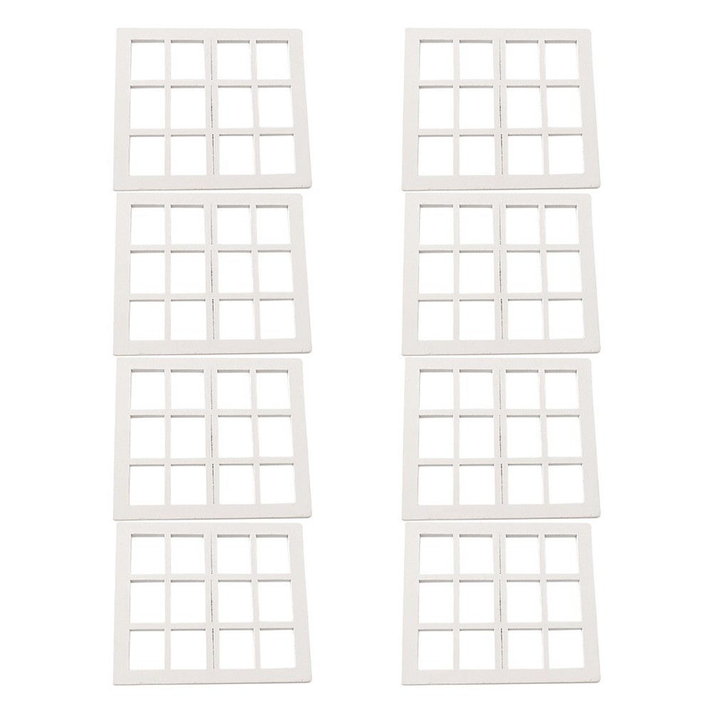 8Pcs Wooden Mini Window Frames for Dollhouse Reusable White Craft Accessories