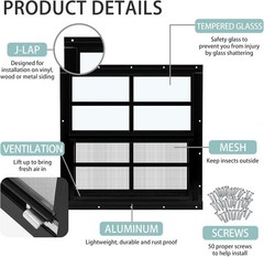 2 Pack Black 16×16 Aluminum Shed Windows Tempered Glass Screen Flush Mount