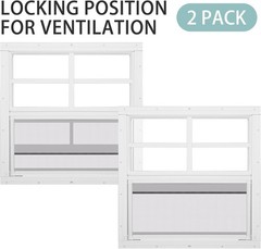 2 Pack Shed Window, 16” X 16” White Transom Windows for Chicken Coop with Temp