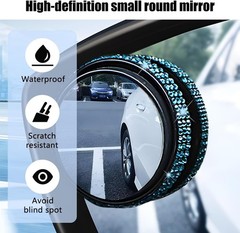 2PCS Bling Car Blind Spot Mirror, 2″ Crystal Rhinestone HD Gl Color: Lake Blue