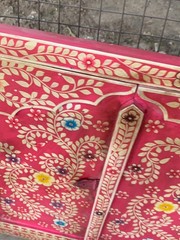 Hand Painted Pink Wooden Window Bone Inlay Designs Indian Floral Wall Decor