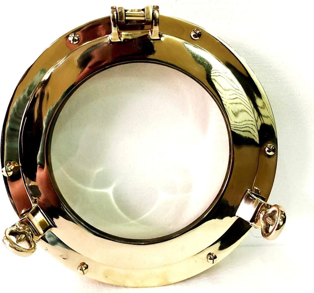 12″ Canal Boat Porthole Window Shiny Brass Door Window Glass Porthole Home Decor