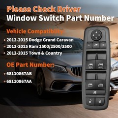 Master Power Window Switch Compatible with 2012-2015 Dodge Grand PWS-DQ-867AA