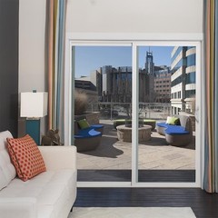 White Vinyl Universal Sliding Patio Door with Low-E argon Glass 72 in x 80 in