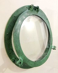 20″ Canal Boat Porthole Window Antique Green Finish~Wall Window Glass Porthole