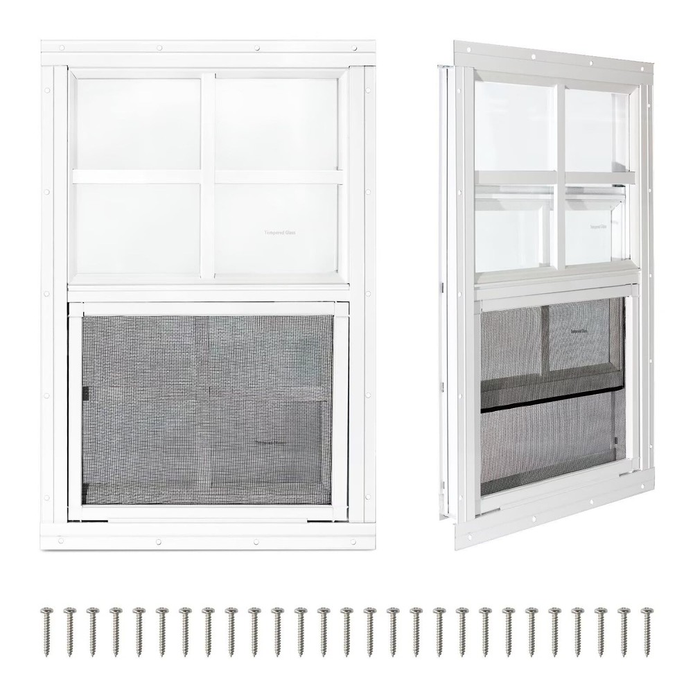 2 Pack 12″x18″ Sliding Shed Windows – Flush Mount, Tempered Glass, Fiberglass Sc