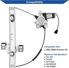 Rear Left Driver Side Power Window Regulator with Motor Compatible with Hummer