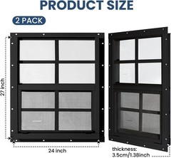 Weather-Resistant Shed Windows – 2 Pack 24″ x 27″ Black Aluminum with Screens