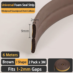 Weather Stripping Door Seal Strip, EPDM Foam Self-Adhesive Door Sweep Tape 6m