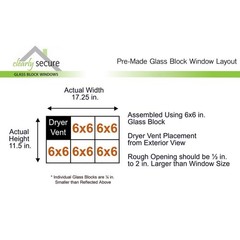 17.25 x 11.5 in. Frameless Wave Glass Block Window with Dryer Vent