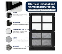 12×18 Black Aluminum Sliding Shed Windows, Tempered Glass Screen Screws 2PK