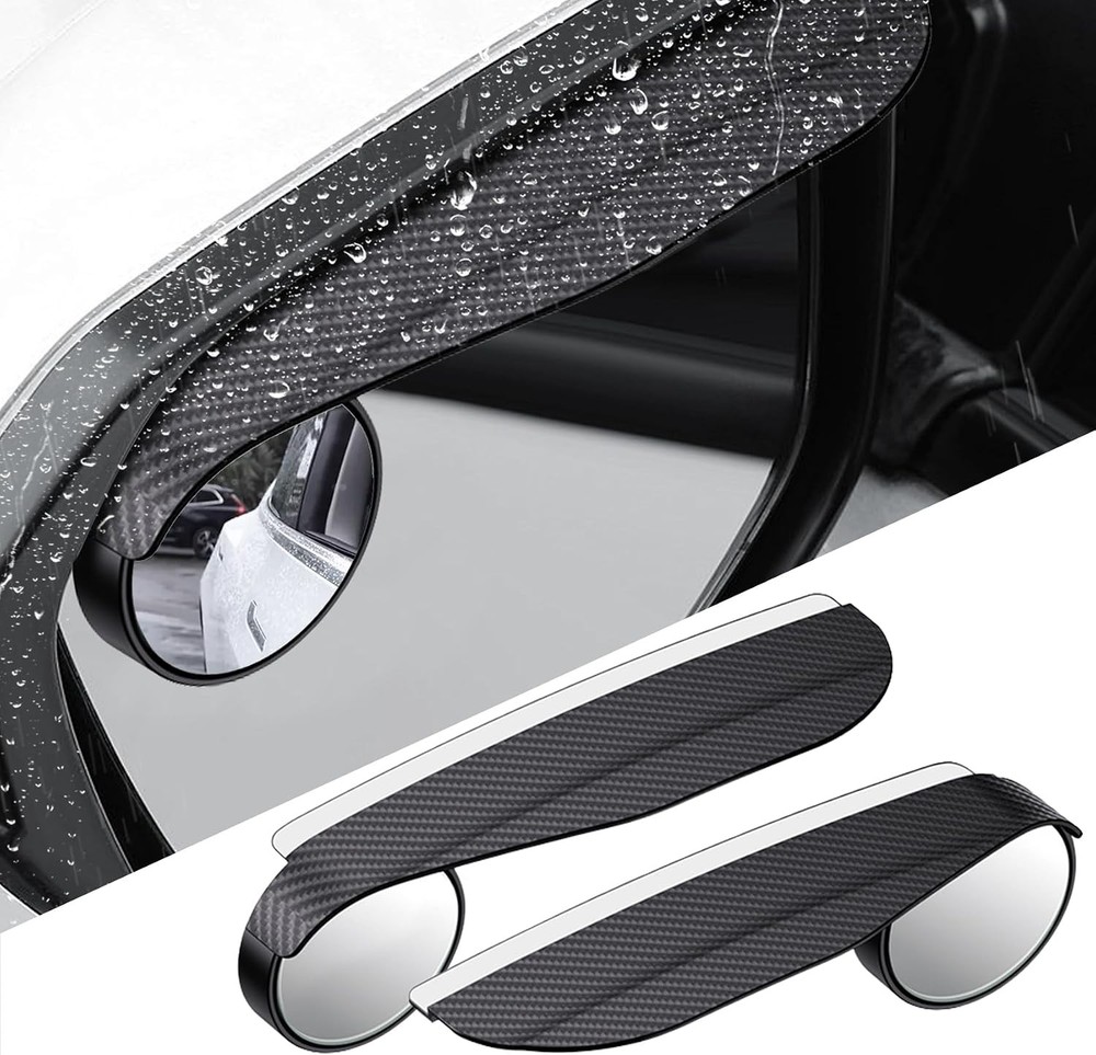 2PCS Blind Spot Mirrors, 2-in-1 Carbon Fiber Rain Eyebrow Reflective Protection