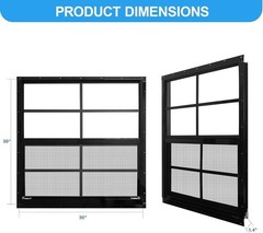 Shed Windows 30×30 Black Tempered Glass Stainless Steel Mesh