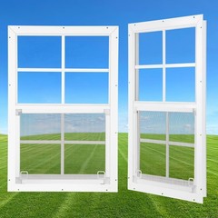 18″ x 27″ Shed Windows 2 Pack – Small Sliding Tempered Glass & Metal Screen, Flu