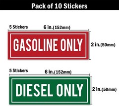 10-Piece “Only Sticker” & “Gasoline Only” Vinyl Decals for Fuel Tanks, Gas Caps,