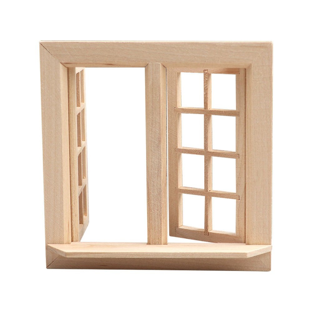 3 Set of Durable Mini Wooden Blank Windows Khaki for Mini House Decor