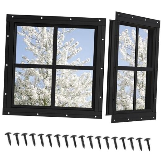 Shed Windows 2 Pack, Chicken Coop Windows 12″ x 12″ with 12×12 Inch Black