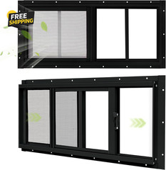 2 Pack 10×18 Sliding Shed Windows Black Tempered Glass Screen Chicken Coop