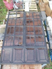 Vintage Leaded Brown Glass Steel Full Casement Window, 61 1/2″ x 39 1/4″
