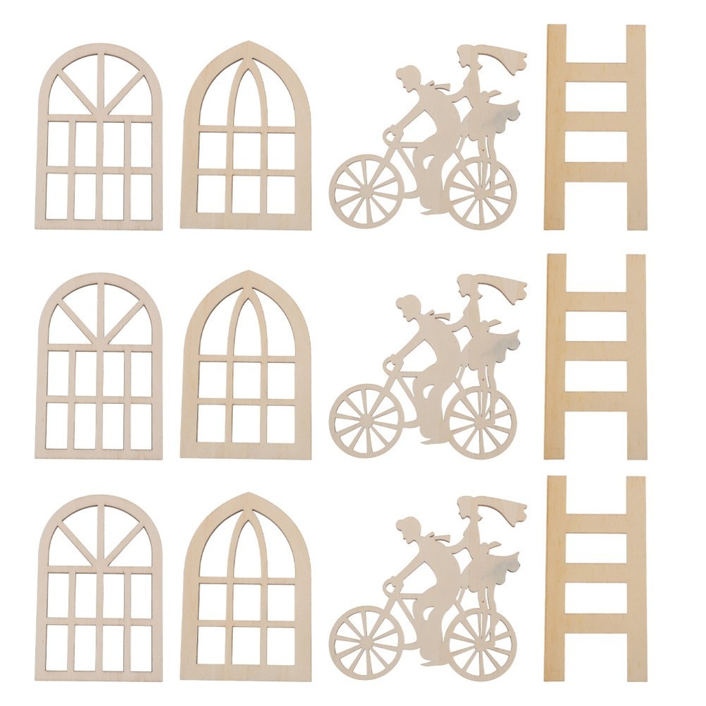 16Pcs Durable Mini Wood Window Frames for Craft Dollhouse Interior Accessories