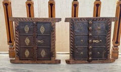 2Pc Antique Wooden Brass Fitted Wall Decor Window Panel Original Hand Carved
