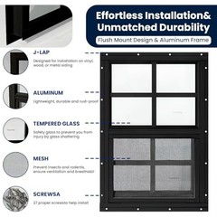 2 Pack Shed Windows,12″ x 18″ Small Sliding Windows,Flush Mount Windows with