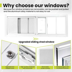 2 Pack Shed Windows, 10″X23″ Sliding Windows, Transom Window with Tempered Glass