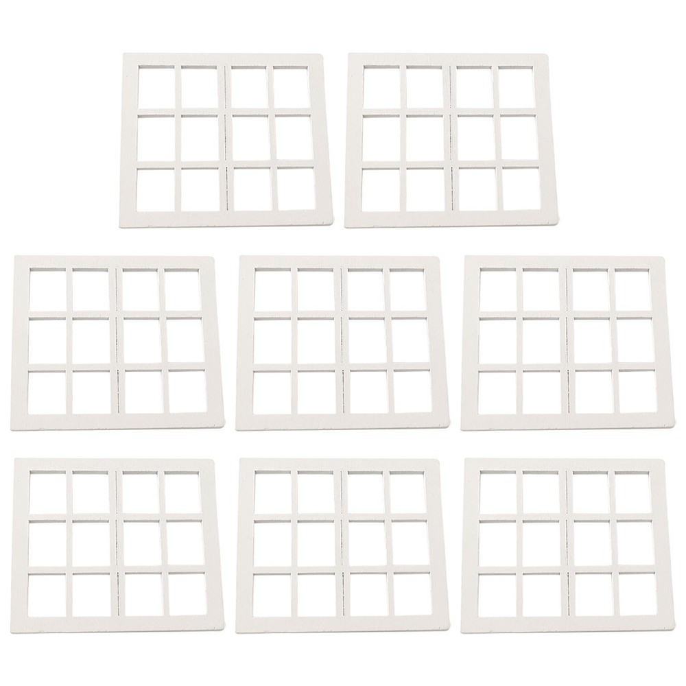 8 Pcs Miniature Wooden Window Frames Dollhouse Craft Models Diy Decoration Set