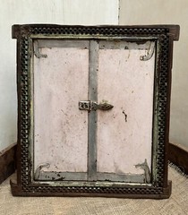 Vintage Wooden Wall Hanging Window Panel With Frame Original old Hand Crafted