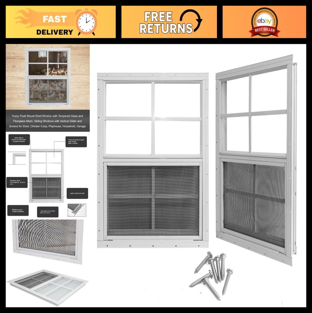 12″ x 18″ Tempered Glass Shed Windows, 2 Pack Small Sliding Windows for Coop, Pl