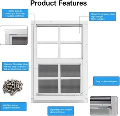 Upgraded Shed Windows 30″x36″ 2 Pack Tempered Glass Stainless Steel Screen White