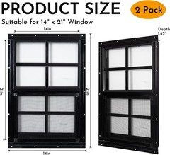 2 Pack Shed Windows 14” x 21” Household Windows W/ Tempered Glass & Fiberglass