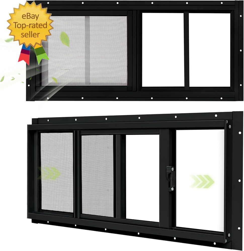 2 Pack Shed Windows, 10″X 18″ Black Sliding Window Suitable for Chicken Coop, Sh