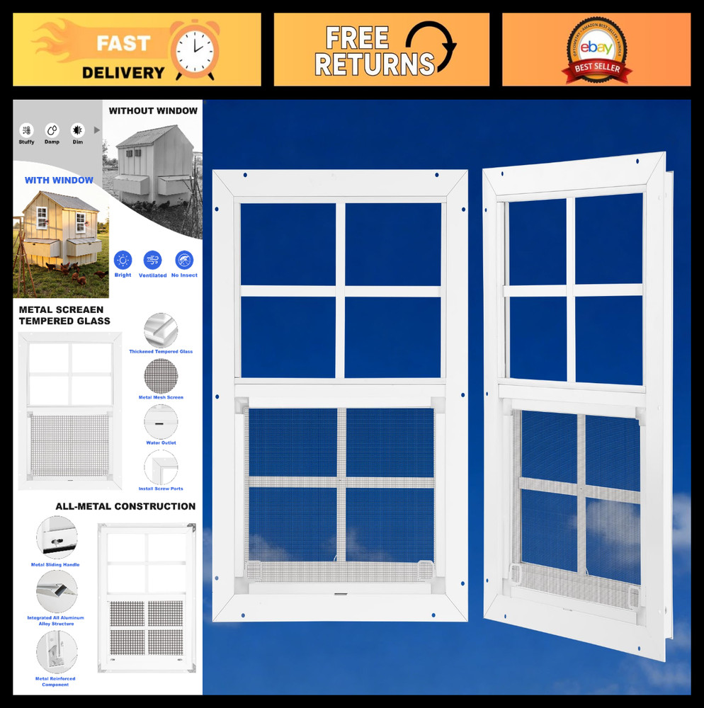 14″x21″ Shed Windows 2 Pack – Clear Tempered Glass, Metal Screen, Aluminum, Outd