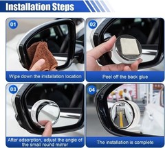 2″ Round HD Glass Convex Rear View Mirror, 360° Rotating Wide Ang Color: Black