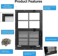 Shed Windows 30×30 Black Tempered Glass Stainless Steel Mesh