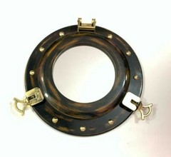 Beautiful Handmade Wooden Porthole-Window Mirror Round Glass Nautical Wall Decor