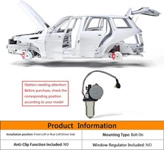 2 pins Power Window Motor Compatible with Kia Sedona Mini Passenger Van 2002-200