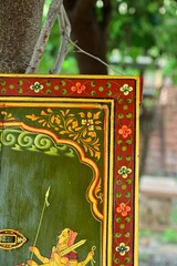 Antique Hand Painted Hindu Deities Durga & Shiva Old Rajasthani Wooden Window