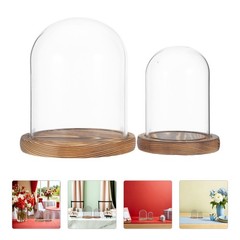 2 Sets Glass Cloche with Base Dome Flower Display Decorative Candle Cover