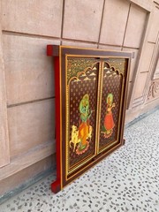 Radha Krishna Hand Painted Wooden Window Religious Hindu Deity Wall Decor Frame