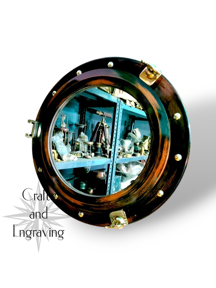Handmade Wooden Porthole-Window Round Mirror Nautical Wall Decor