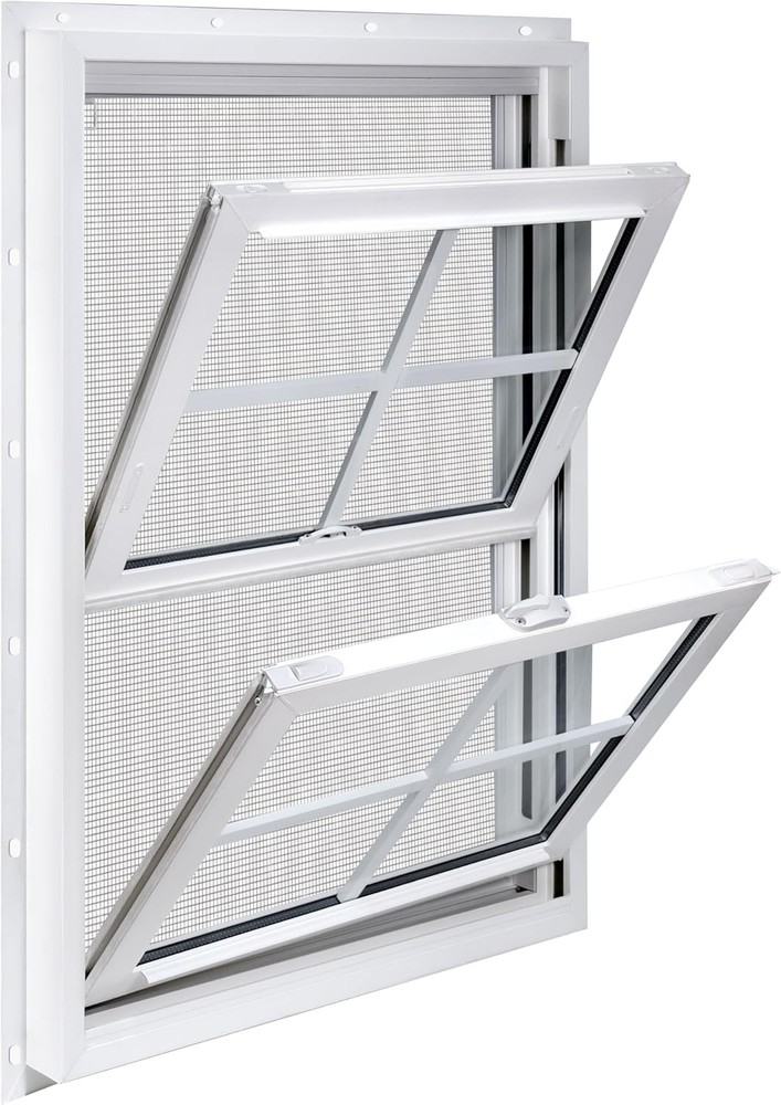 Vinyl Double Hung Window 36″ x 48″ Double-Pane Tempered Glass Built-in Drainage