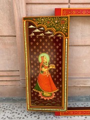 Radha Krishna Hand Painted Wooden Window Religious Hindu Deity Wall Decor Frame