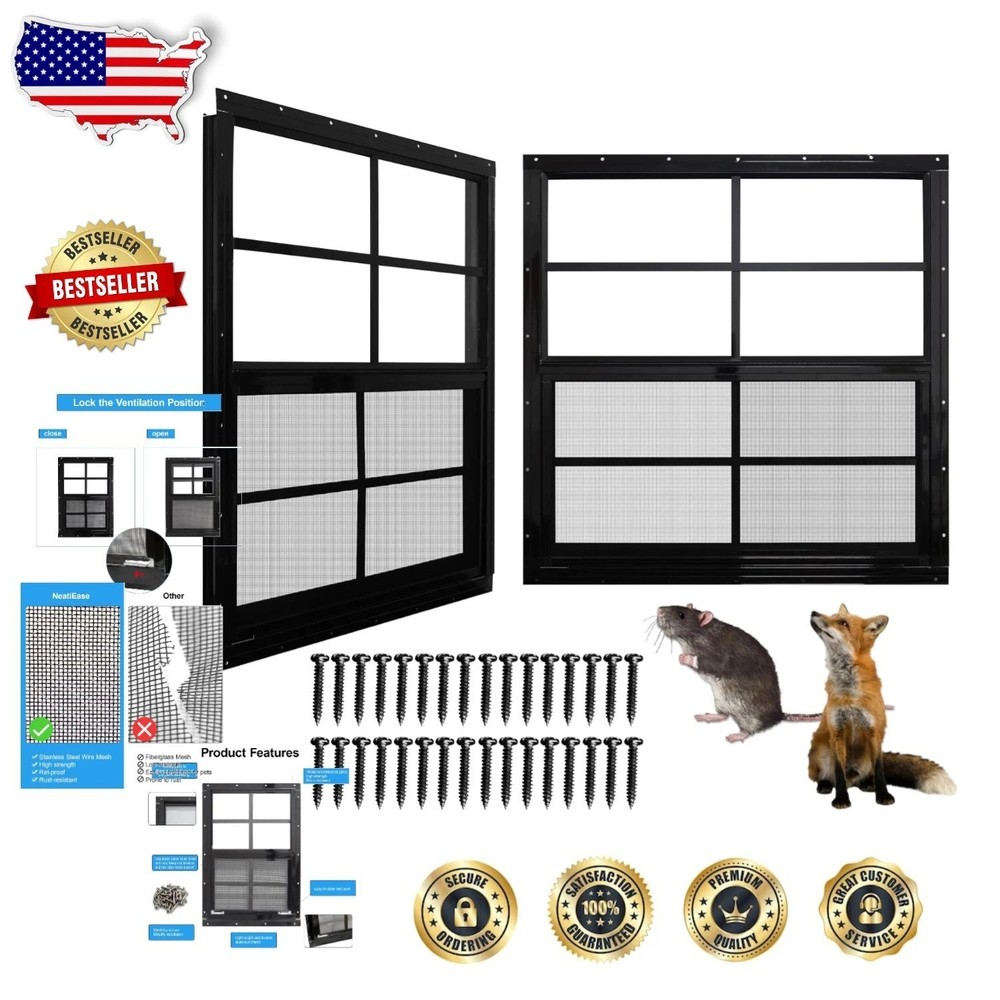 Shed Windows 30×30 Black Tempered Glass Stainless Steel Mesh