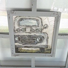 Rustic White Wood Framed Truck Picture Window, Clear Single-Pane Glass 20by20 in