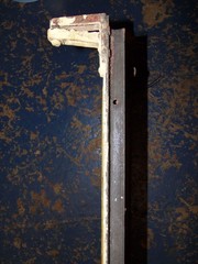 Vintage Leaded Brown Glass Steel Casement Window, 36 3/8″ x 20″