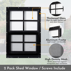 2 Pack Shed Windows, 18” X 27” Household Windows with Tempered Glass and Fiber
