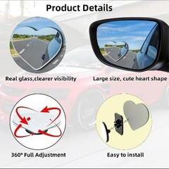 Heart Shaped Blind Spot Mirrors 2 Pack, Large Wide Angle Convex Mirror for Side